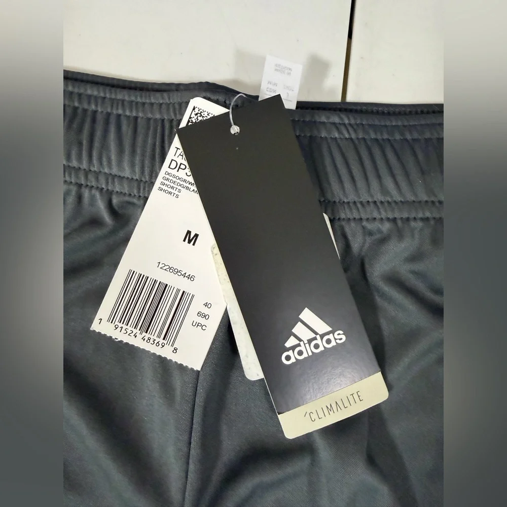 NWT Adidas Women’s Climalite Soccer Shorts, Grayw/white stripes MED Tastigo 19 - Picture 2 of 12